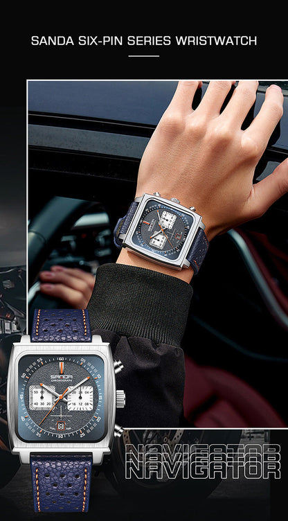 HsakuraStudio- メンズ スクエア ラージ レザーストラップ ウォッチ