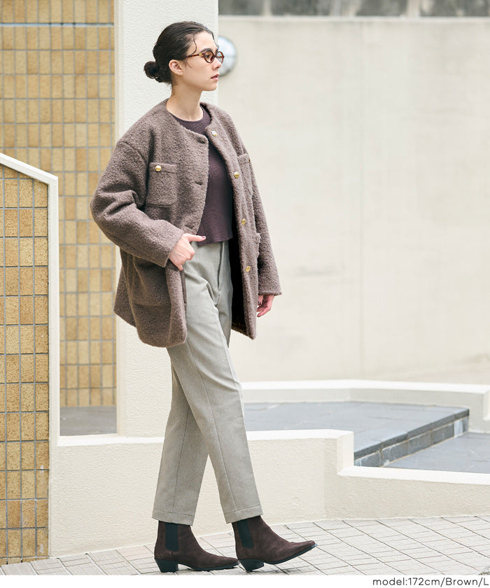 プードル金釦ノーカラーコート レディース 送料無料/メール便不可