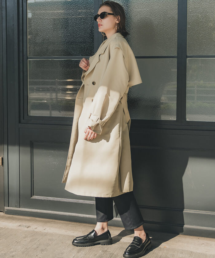 トレンチコート レディース デタッチャブル 前ボタン ポケット 無地 長袖 ビッグシルエット 送料無料/メール便不可