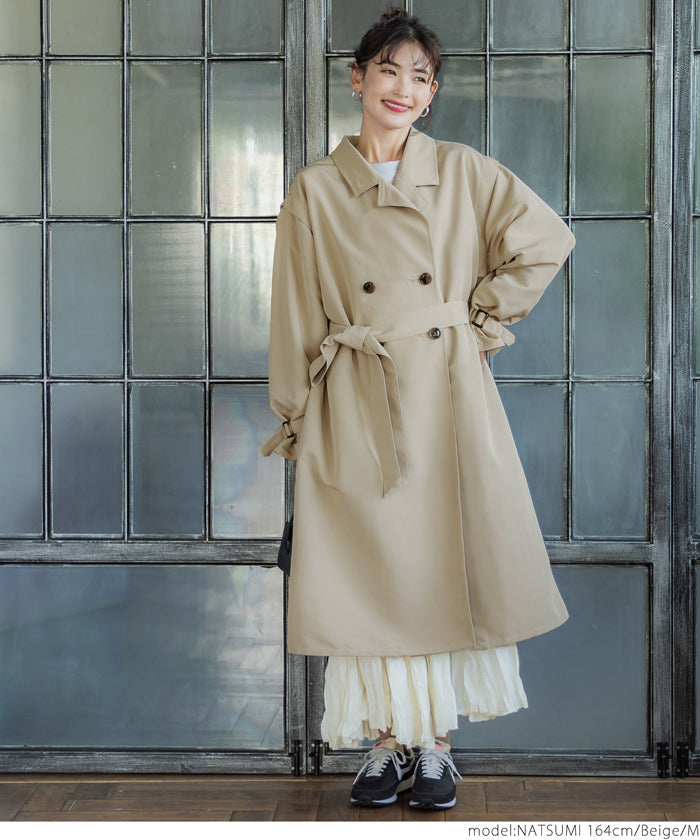 トレンチコート レディース デタッチャブル 前ボタン ポケット 無地 長袖 ビッグシルエット 送料無料/メール便不可