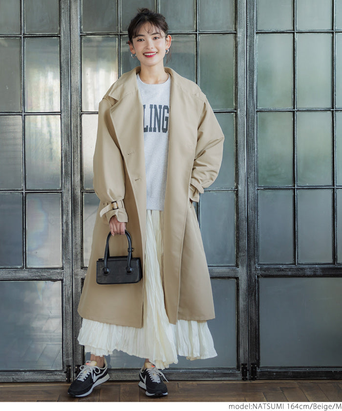 トレンチコート レディース デタッチャブル 前ボタン ポケット 無地 長袖 ビッグシルエット 送料無料/メール便不可