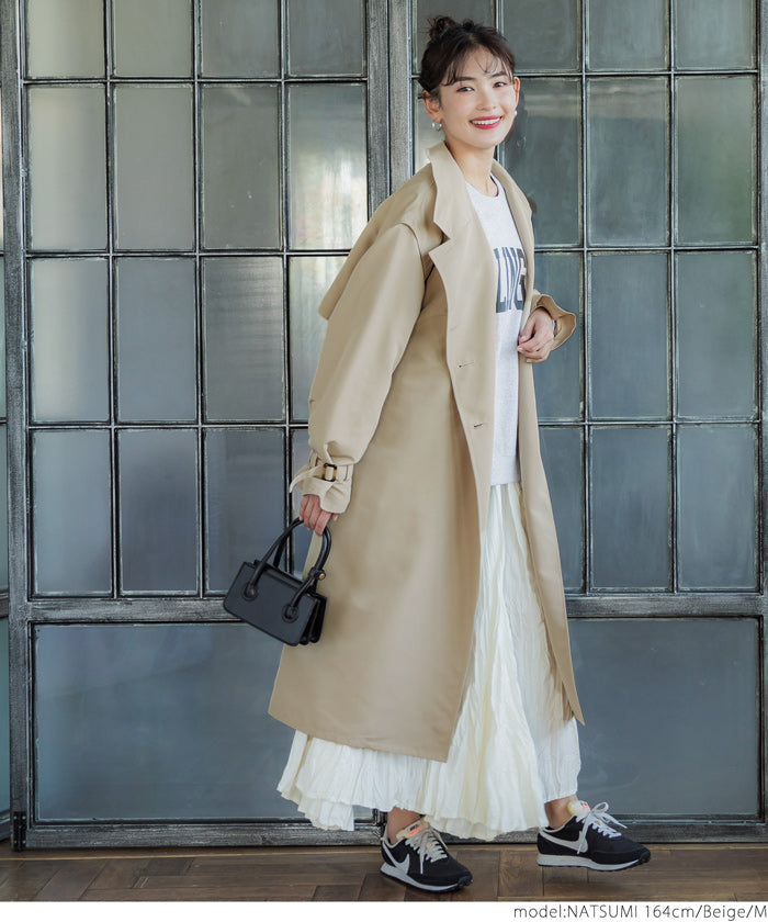 トレンチコート レディース デタッチャブル 前ボタン ポケット 無地 長袖 ビッグシルエット 送料無料/メール便不可