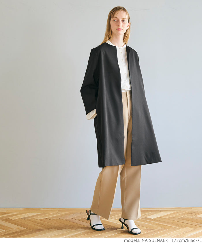 コート レディース ノーカーラー ポケット スプリングコート セレモニー 無地 羽織り フロントフォック 長袖 送料無料/メール便不可