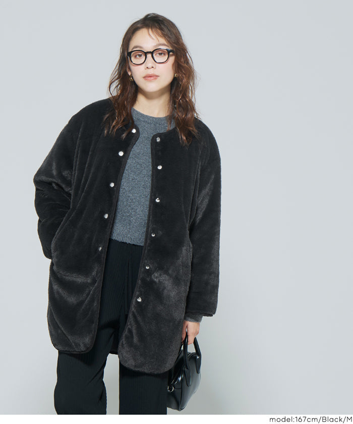 リバーシブルファーキルティングミドルコート ウォッシャブル レディース 送料無料/メール便不可