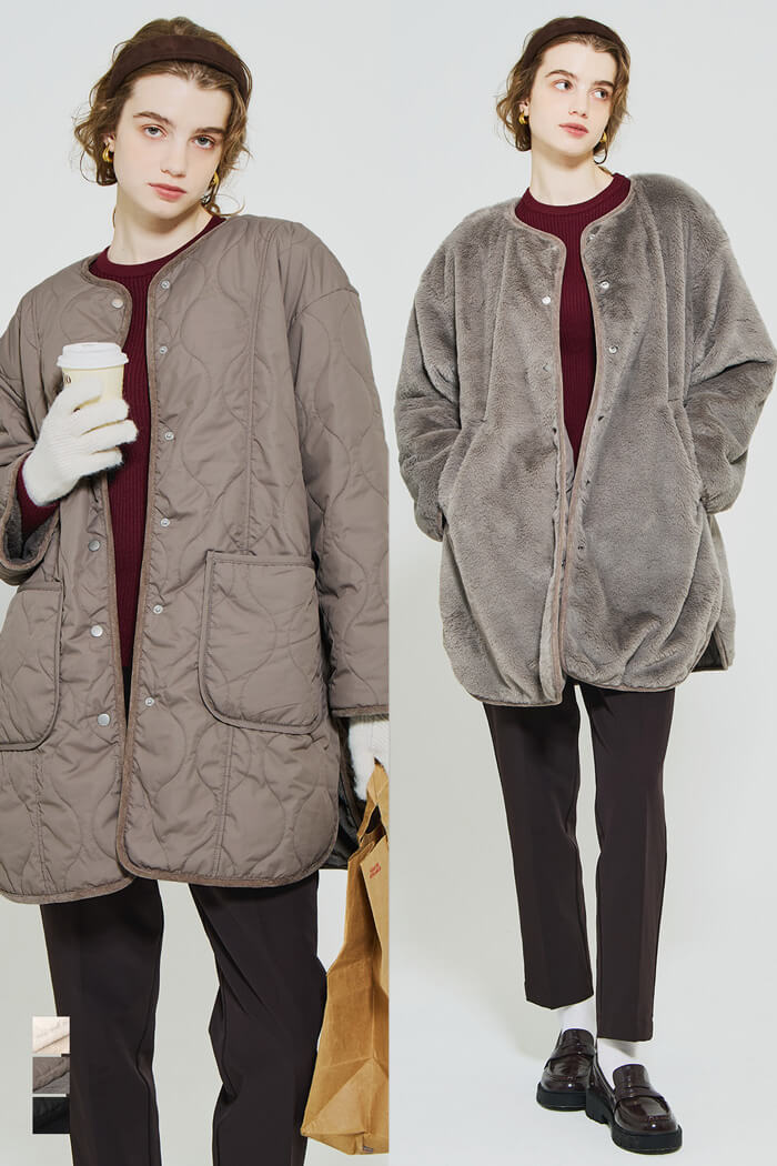 リバーシブルファーキルティングミドルコート ウォッシャブル レディース 送料無料/メール便不可