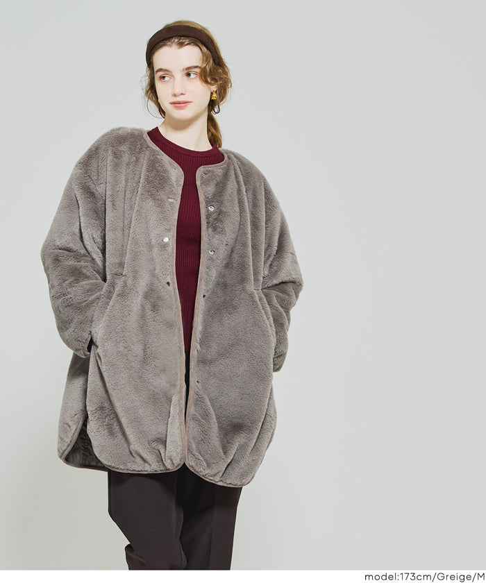 リバーシブルファーキルティングミドルコート ウォッシャブル レディース 送料無料/メール便不可