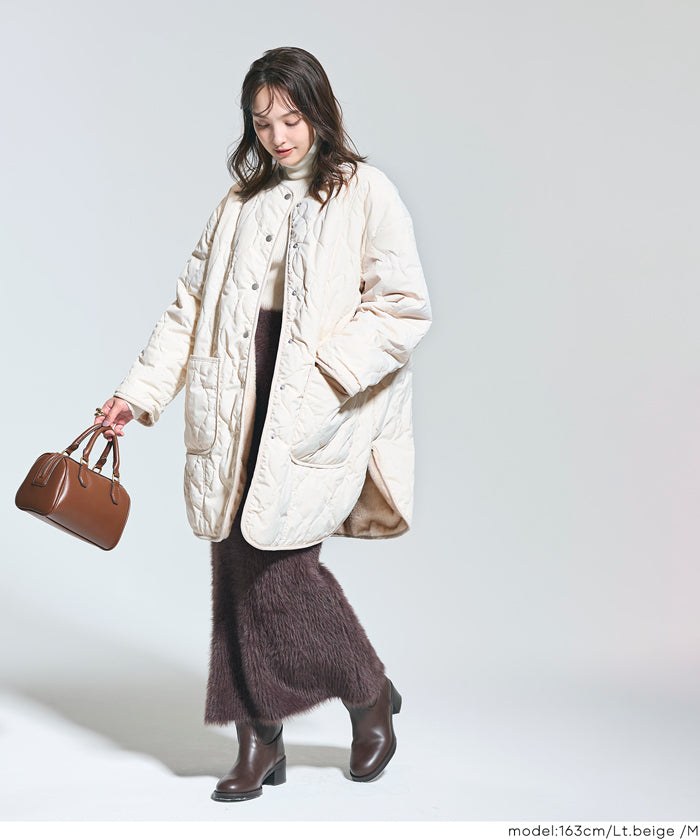 リバーシブルファーキルティングミドルコート ウォッシャブル レディース 送料無料/メール便不可