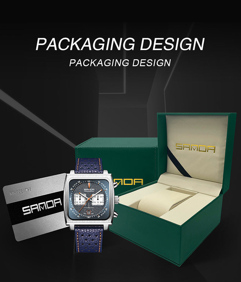 HsakuraStudio- メンズ スクエア ラージ レザーストラップ ウォッチ