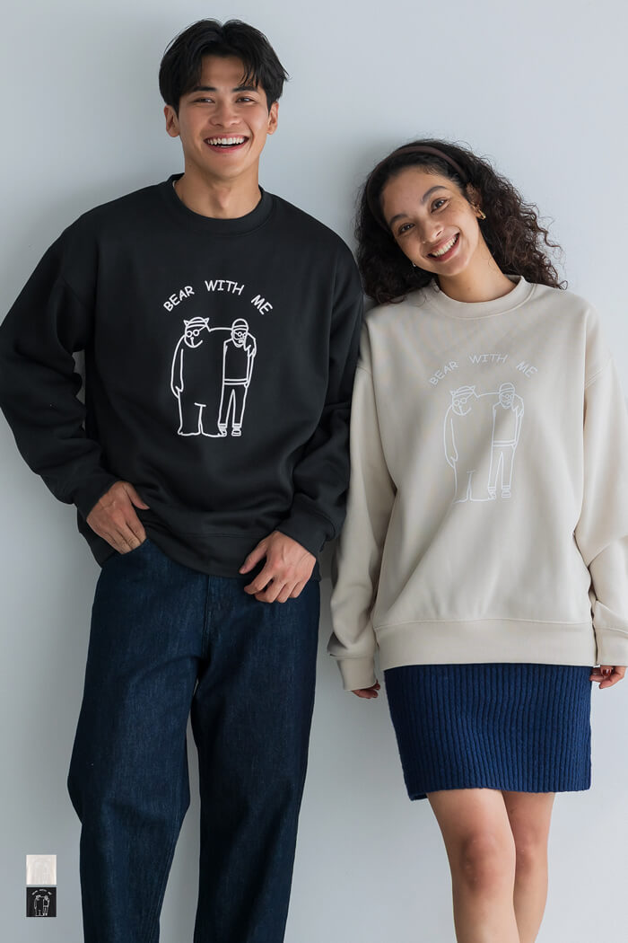 裏起毛ベアイラストプリントトレーナー メンズ レディース メール便不可