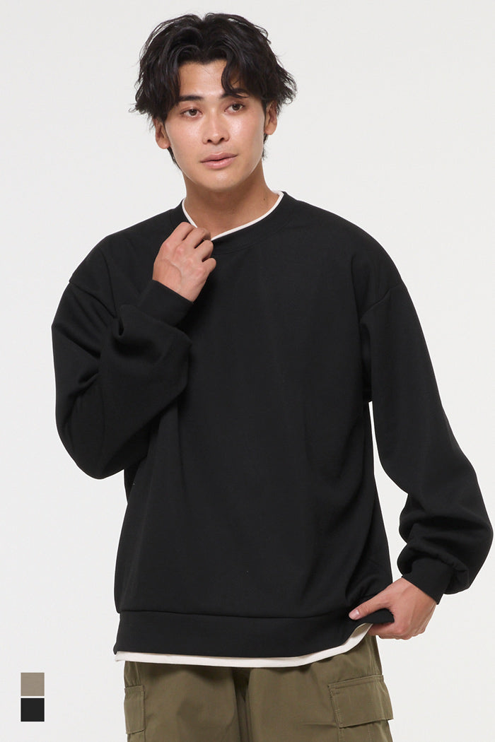 レイヤード風ソフトジャージーメンズトレーナー メール便不可