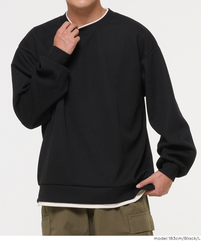レイヤード風ソフトジャージーメンズトレーナー メール便不可