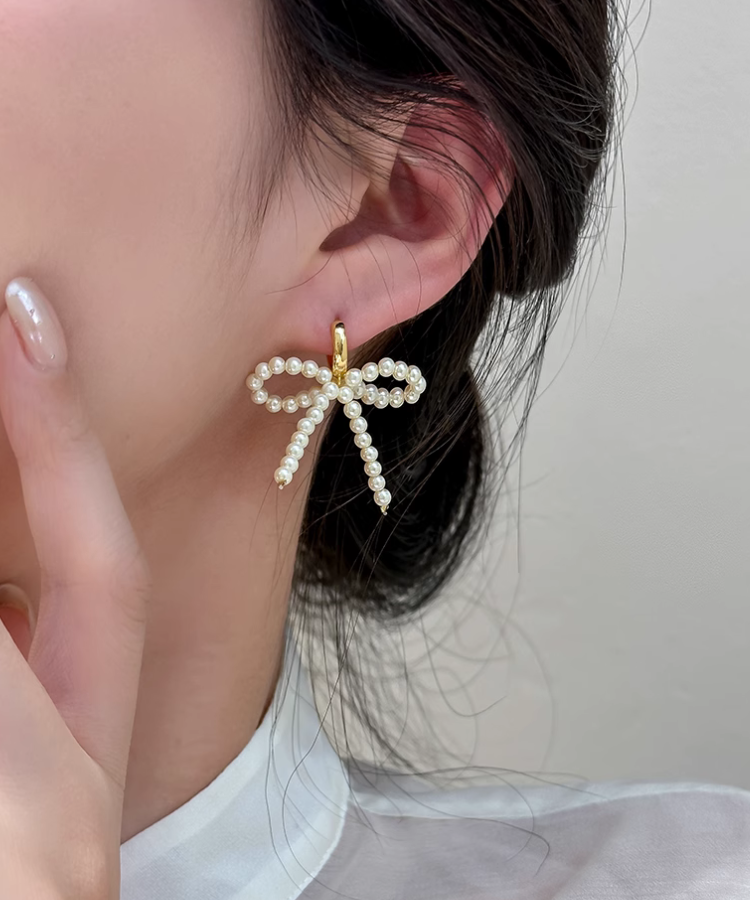 ビーズパールリボンピアス